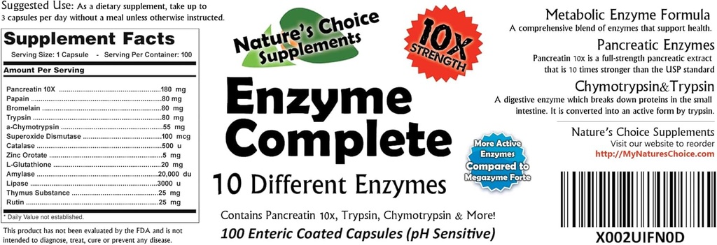 Enzyme complet avec la chymotrypsine, la trypsine et plus