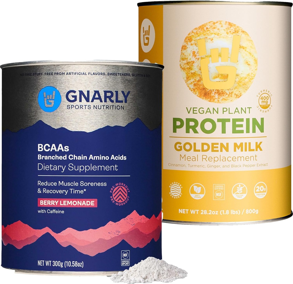 Gnarly Nutrition Lait d'or Poudre de protéines végétales BCAAs Lémonade de baie (10.58oz)