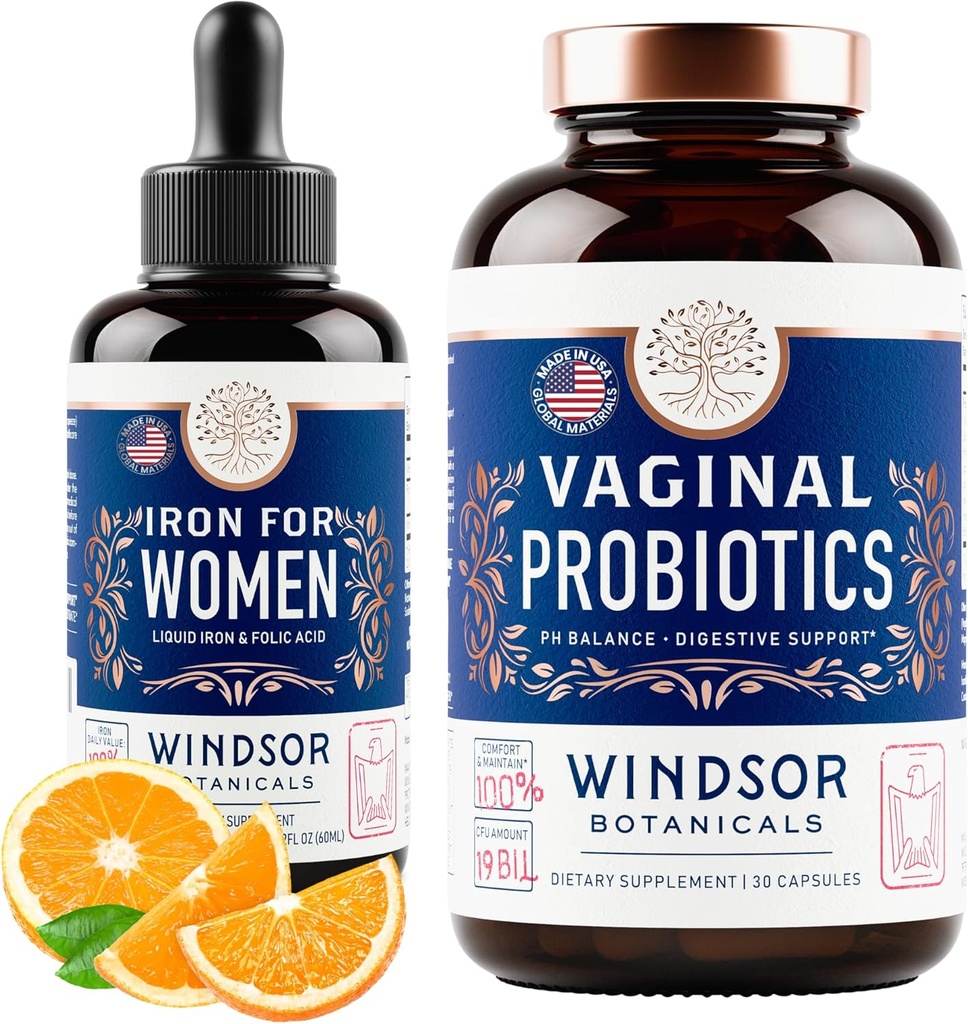 WINDSOR BOTANICALs Vaginal Probiotics und Flüssige Eisen Supplement Frauengesundheit Unterstützung Bundle