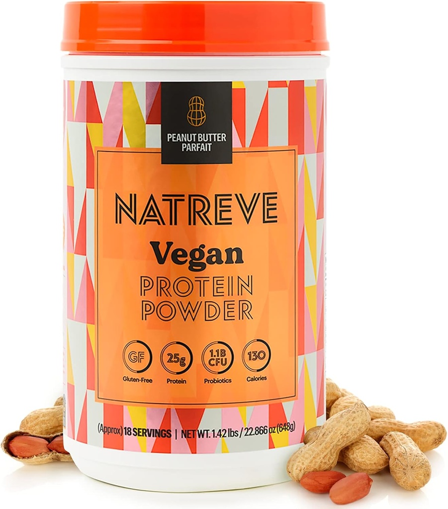 Natreve Vegan Protein Powder - 25g Pflanzenbasiertes Proteinpulver mit Probiotika und Aminosäuren - Glutenfreie Peanut Butter Parfait, 18 Servierungen
