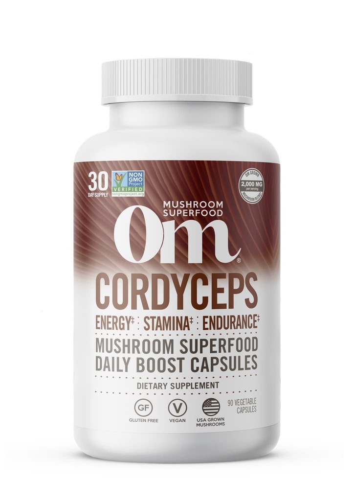 OM MUSHROOM SUPERFOOD Cordyceps Capsules de champignons Superfood Supplément, 90 Compte, 30 jours, Supplément d'énergie biologique pour l'endurance