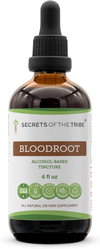 Secrets of the Tribe Bloodroot Alcohol Tinkture Extract, Responsible Farmed Bloodroot (Sanguinaria Canadensis) Getrocknete Wurzel Tinkture Supplement (4 fl oz)