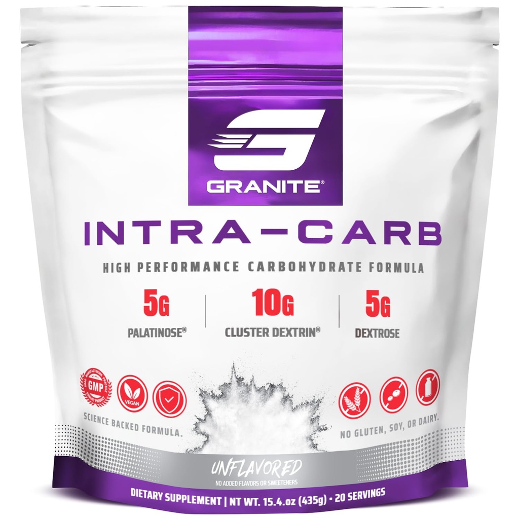 Granite en poudre intra-carbure, mélange de glucides à haute performance non aromatisé avec dextrine en grappe, palatinose et dextrose, soutient l'énergie et la formation (20 services)