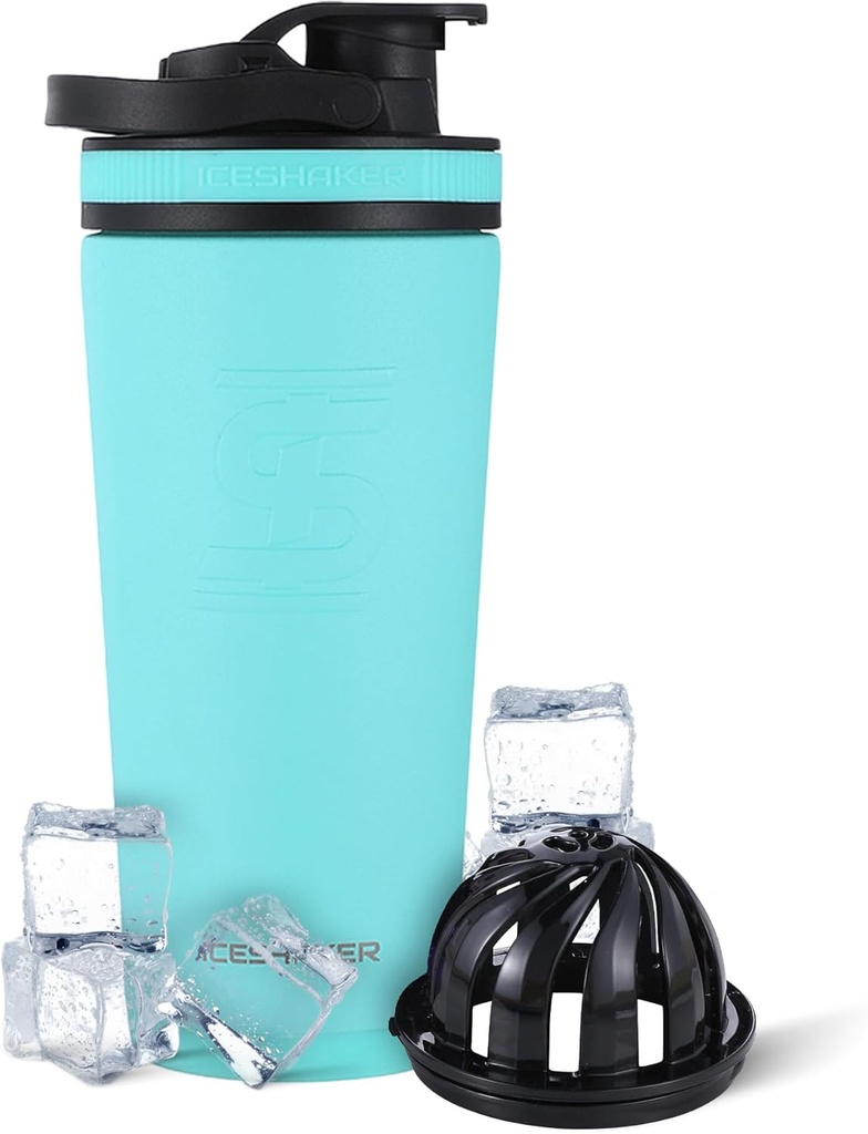 Ice Shaker Insulated Edelstahl Shaker Bottle | 26oz, Mint | Kalt für 30+ Stunden | Insulated Cup mit Twist-on Agitator | Odor-freie Flasche für Protein Shakes, Wasser, Smoothies, Cocktails