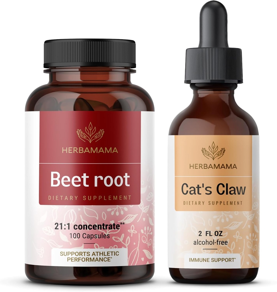 HERBAMA Beet Root and Cat's Claw Kit - Bundle von 21:1 Konzentrierte Rübenwurzel und Cat's Claw Tincture 2 fl oz - Vegan, Non-GMO, Sugar & Alcohol-Free - 2 Pack
