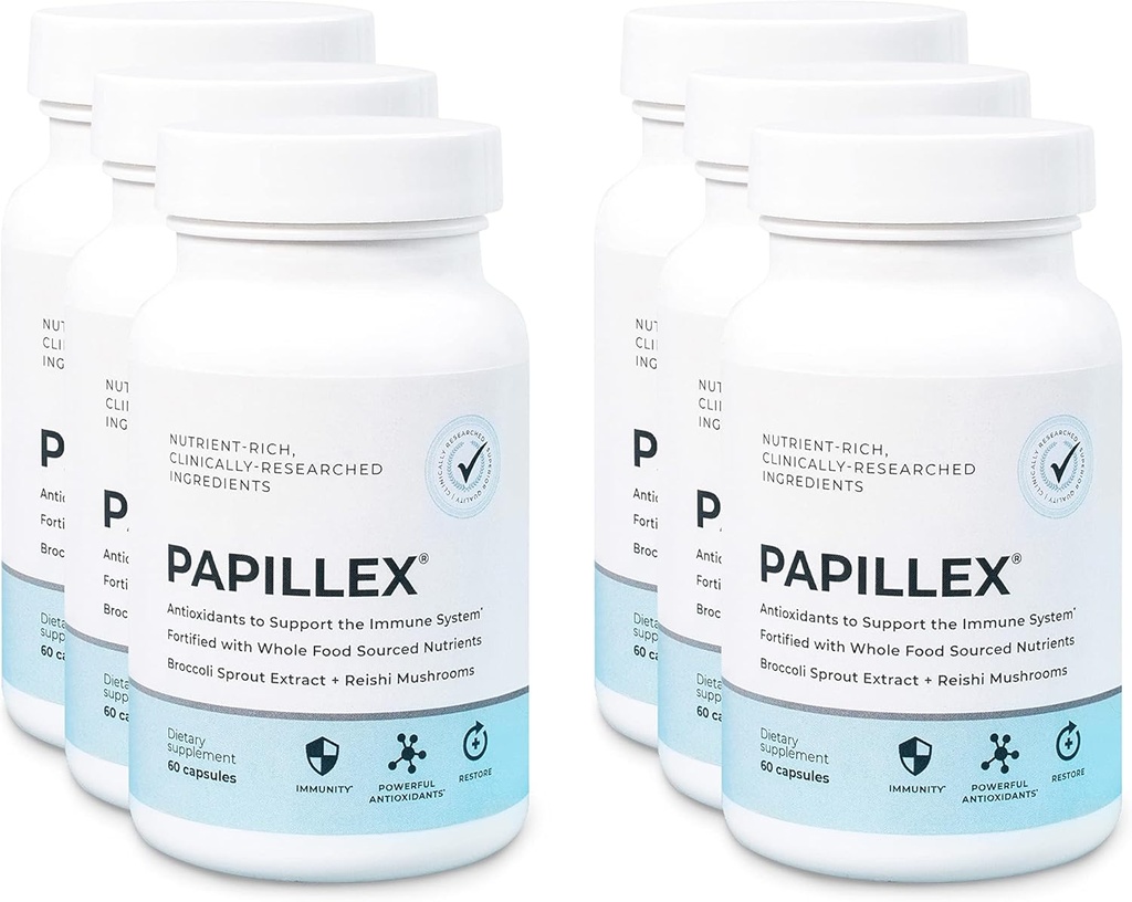 Dietary Supplement Tablets by Papillex - All Natural Immune Support - Immunity Defense - Best Immune System Booster - Organic 60 Capsules Bottle (6 Pack)