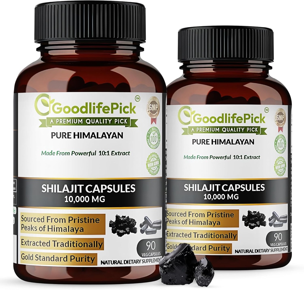 Premium Himalayan Shilajit capsule da Potent Shilajit Rich in Trace Mineral & Fulvic Acid Sourcing ad alta quota. Estratto Tradizionalmente AllNatural NonGMO No Stearate No Riso Flour (Pack of 2)