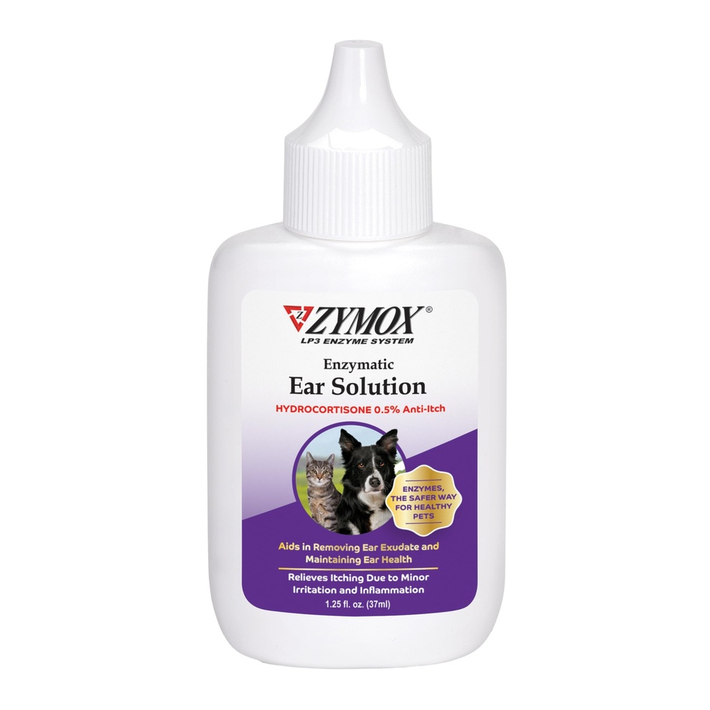 ZYMOX Enzymatic Ear Lösung mit 0,5-Prozent Hydrocortison, für Hund & Katze, 1,25 Unze
