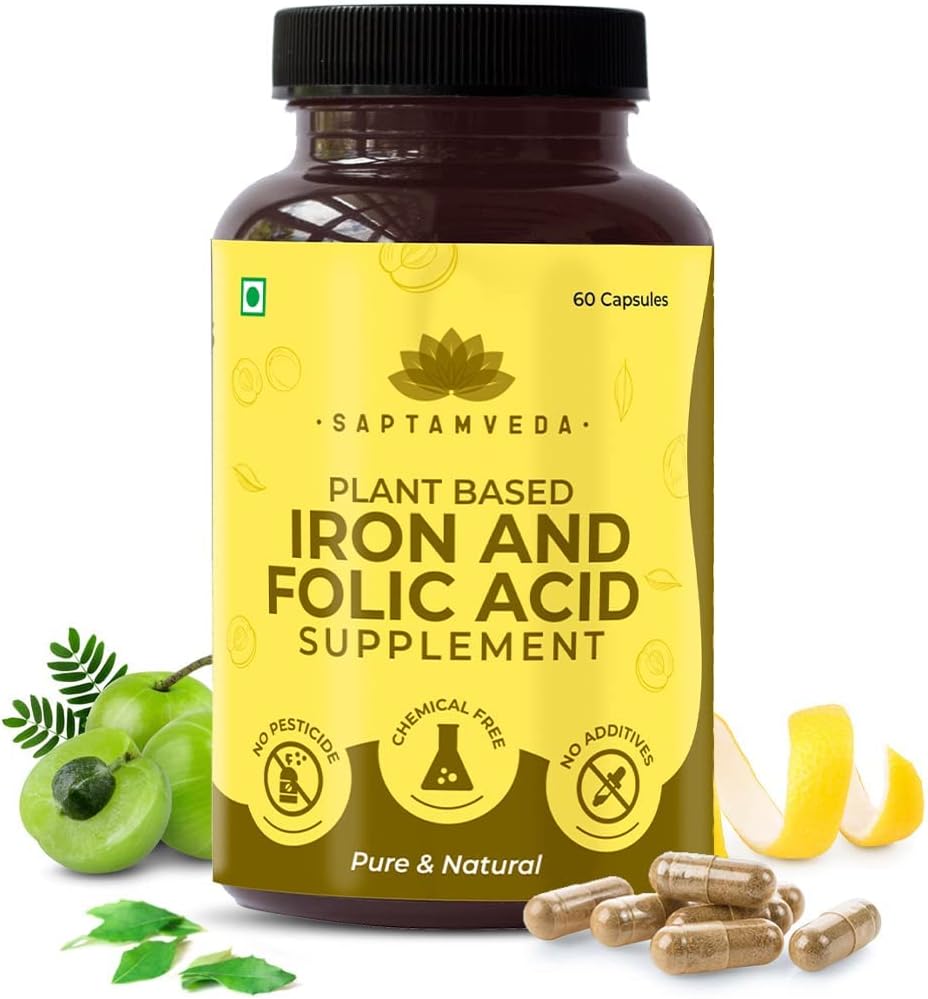 Acciaio naturale di Kavir e acido folico con vitamina C 60 capsule di veg