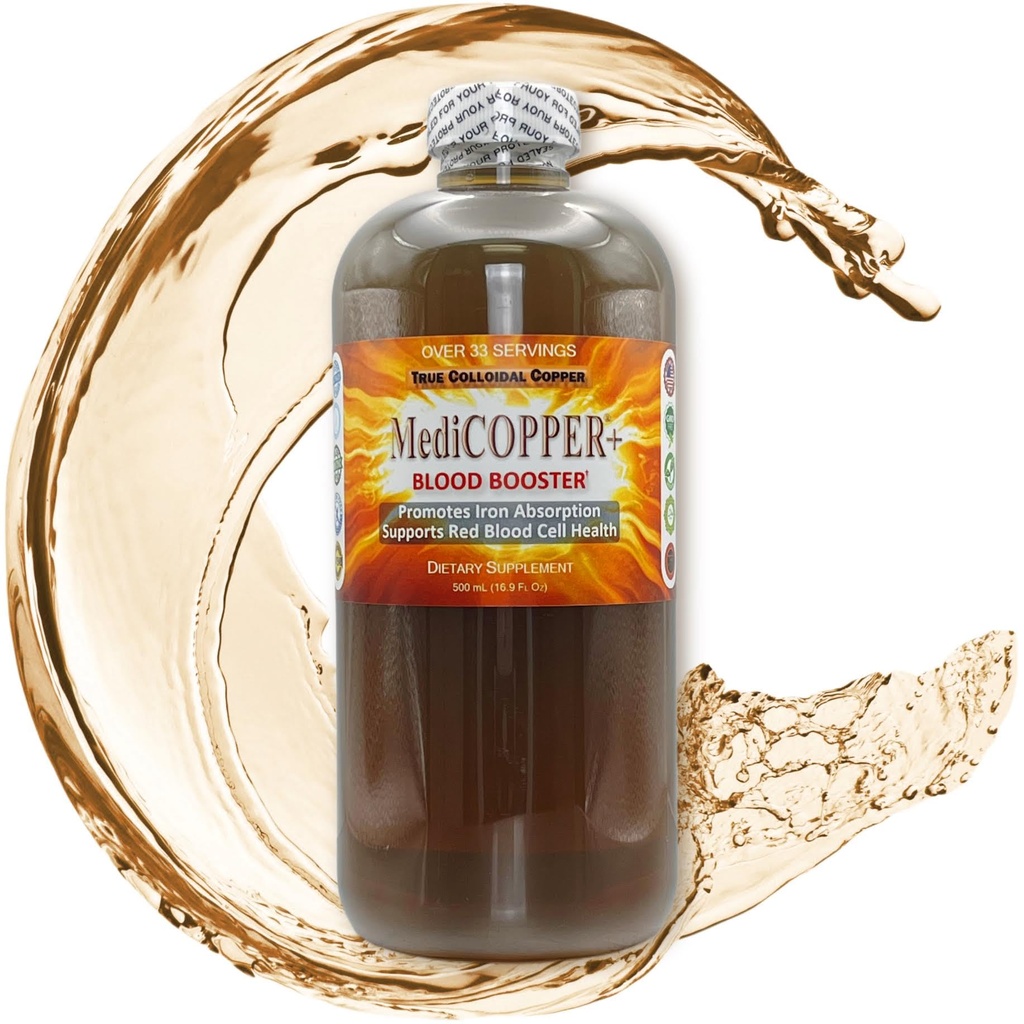 MediCOPPER® Plus Blood Booster True Colloidal Kupfer CuNP Nahrungsergänzung - 500 mL in Klare Kunststoffflasche