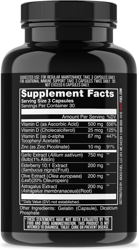 Jocko Fuel Immun Support Supplement - Elderberry mit Zink & Vitamin C für Erwachsene - Immunabwehr mit Vitamin C, D3, Superfoods, Kräuter & Minerals (90 Kapseln)