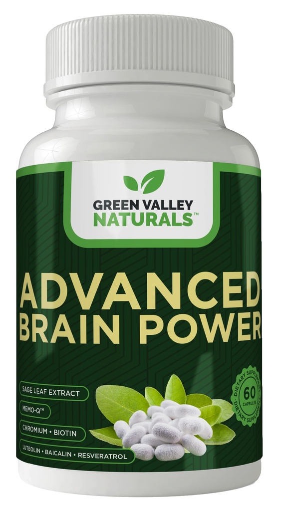 GREEN VALLEY NATURALS - Advanced Brain Power - Unterstützt gesunde, normale Gehirnfunktion, Fokus und Konzentration, klinisch formuliert, um gesunde Gehirnklarheit zu unterstützen. (1 Flasche, 60, Count)