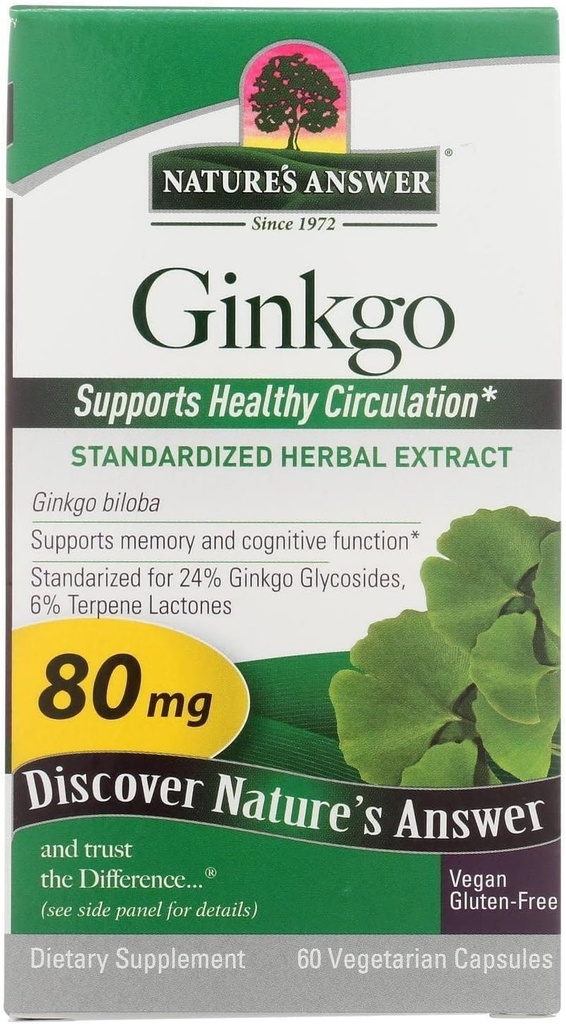 Natur Antwort Ginkgo Blatt Vegetarische Kapseln, 60-Count