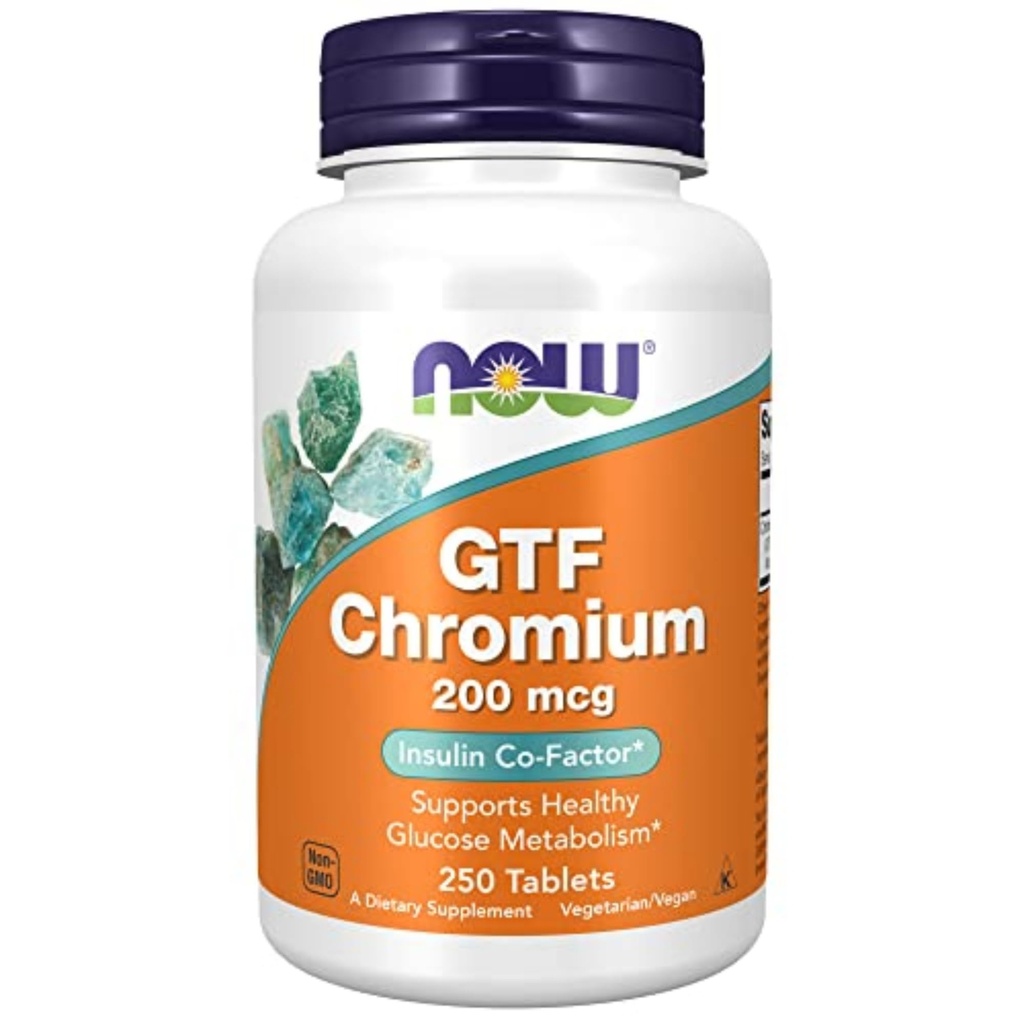 NOW Foods Supplements, GTF (Glucose Tolerance Factor) Chromium 200 mcg, Insulin Co-Factor*, 250 Tablets
