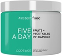 Codeage 5 Serve di Frutta & Veggies Equivalente in 1 Capsula Singola - Intera Cibo Instantfood con 15 Verdi & Frutta in All-in-One Pillola, Mangiare Verdura - Vegan Vitamins Supplement - Non-GMO - 30 ct