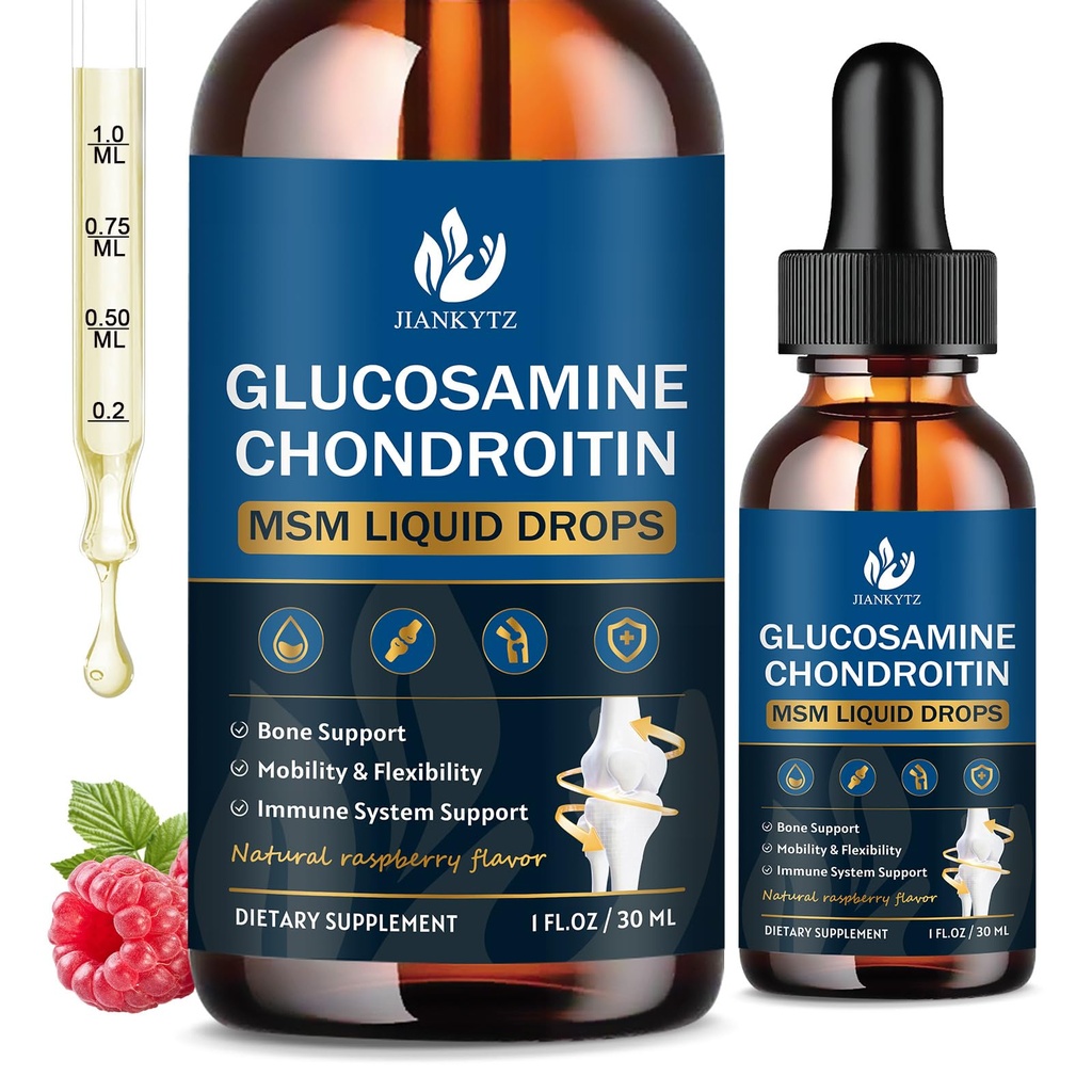(2 Pack) Glucosamin Chondroitin MSM Flüssigkeitstropfen, hohe Absorption, Antioxidans, Immune, Knochenunterstützung, MSM Ergänzung für Männer und Frauen, Vegan, Zuckerfrei, Himbeer Geschmack, 1 Fl Oz