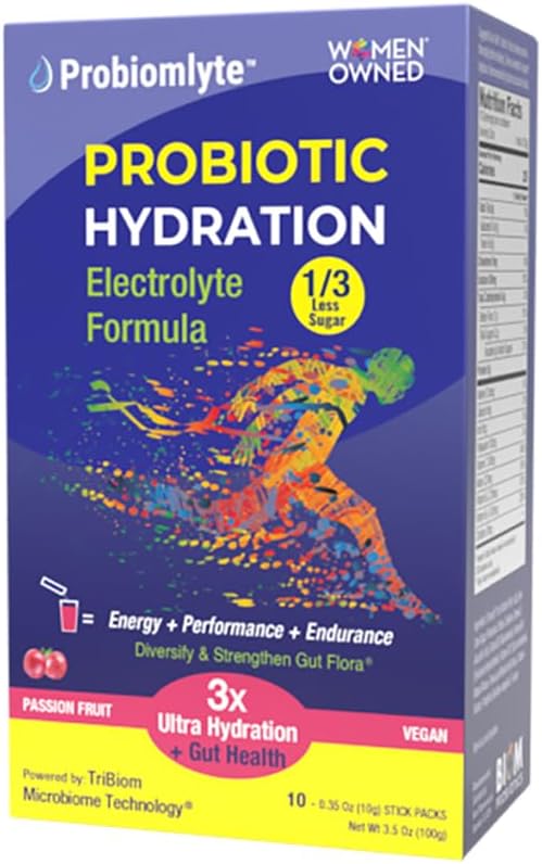 Amplificatore Probiomlyte Probiotic Hydration. Elettroliti + Vitamine chiave + Probiotici + Prebiotici + Postbiotici + Citrullina |Meglio Endurance, Performance, Energia, Gut Health| Frutta Passione |10 stick