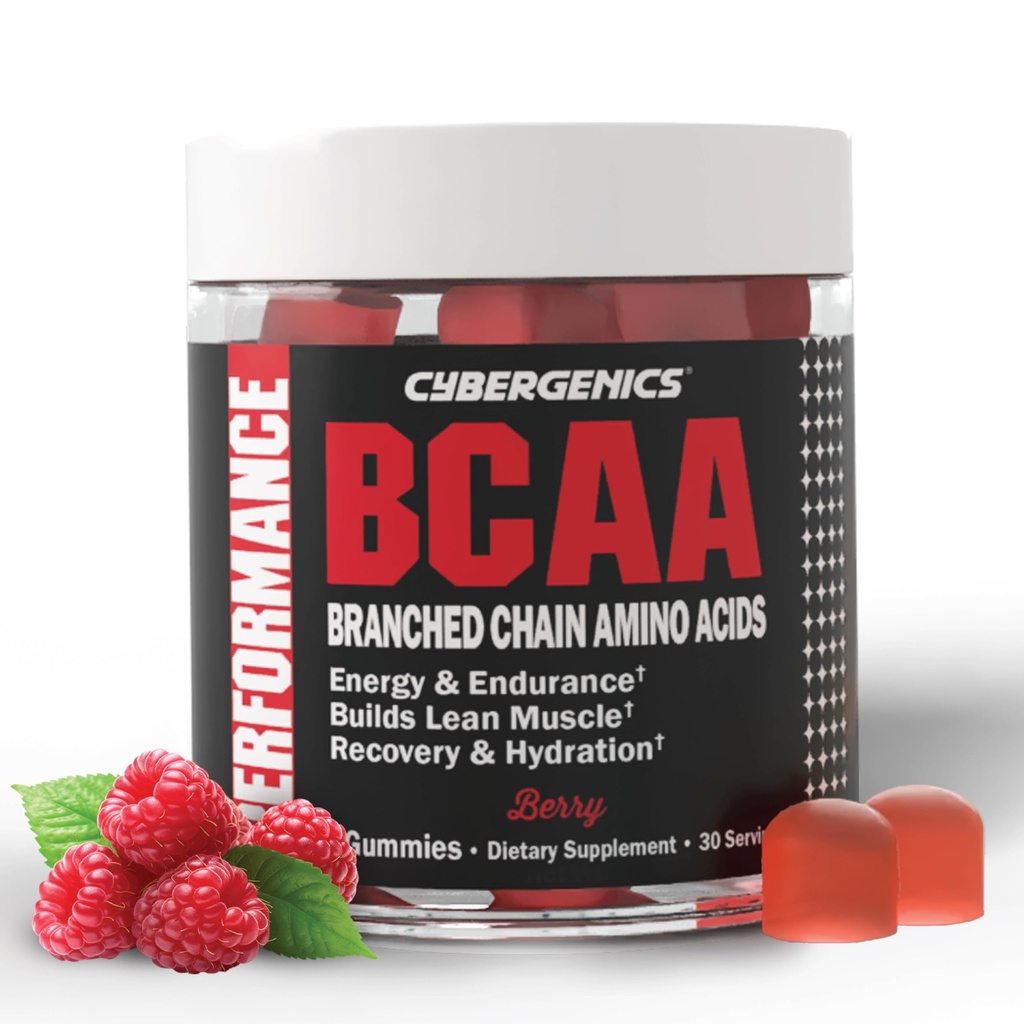 BCAA Gummies, Bouchées d'énergie avec des acides aminés à chaîne ramifiée d'électrolytes, build Lean Muscle and Boost Endurance, 60 Gummies, Berry Flavored