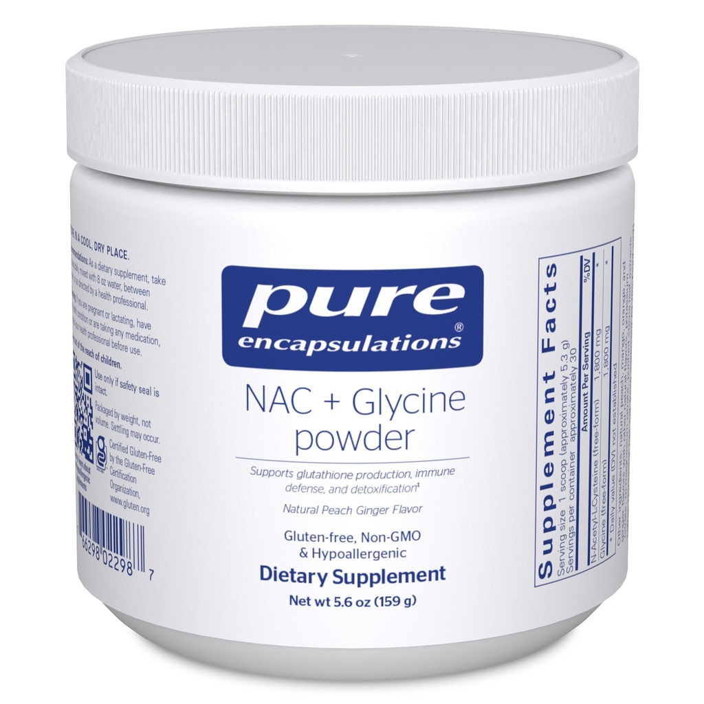 Encapsulations pures Poudre de NAC + Glycine - Support immunitaire, nettoyage de détox et production de glutathion* - Acides aminés essentiels - Sans gluten et sans OGM - 5,6 oz
