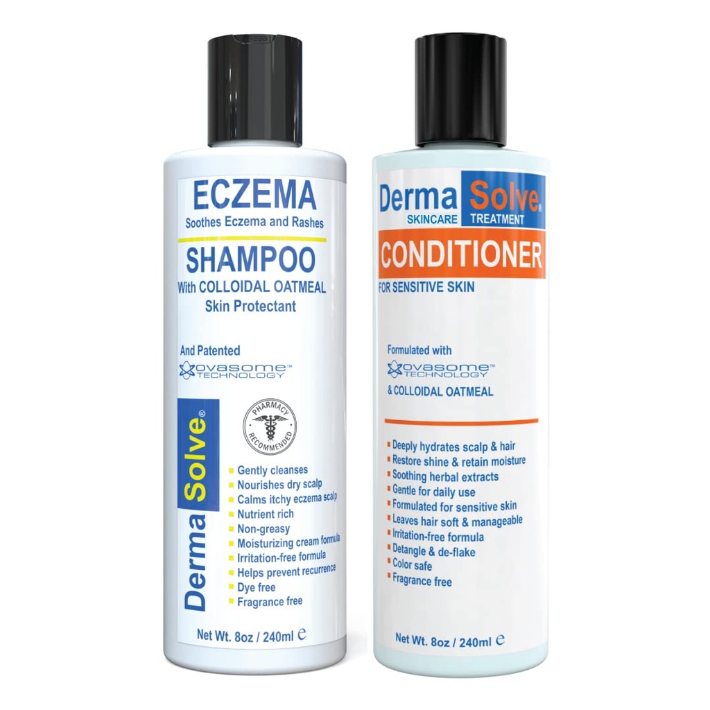 Eczema Shampoo & Conditioner (Combo Pack) - Flare Control Scalp & flake Terapia di sollievo che protegge, idrata e ripara la pelle da DermaSolve - Kids & Adults - Steroid Free
