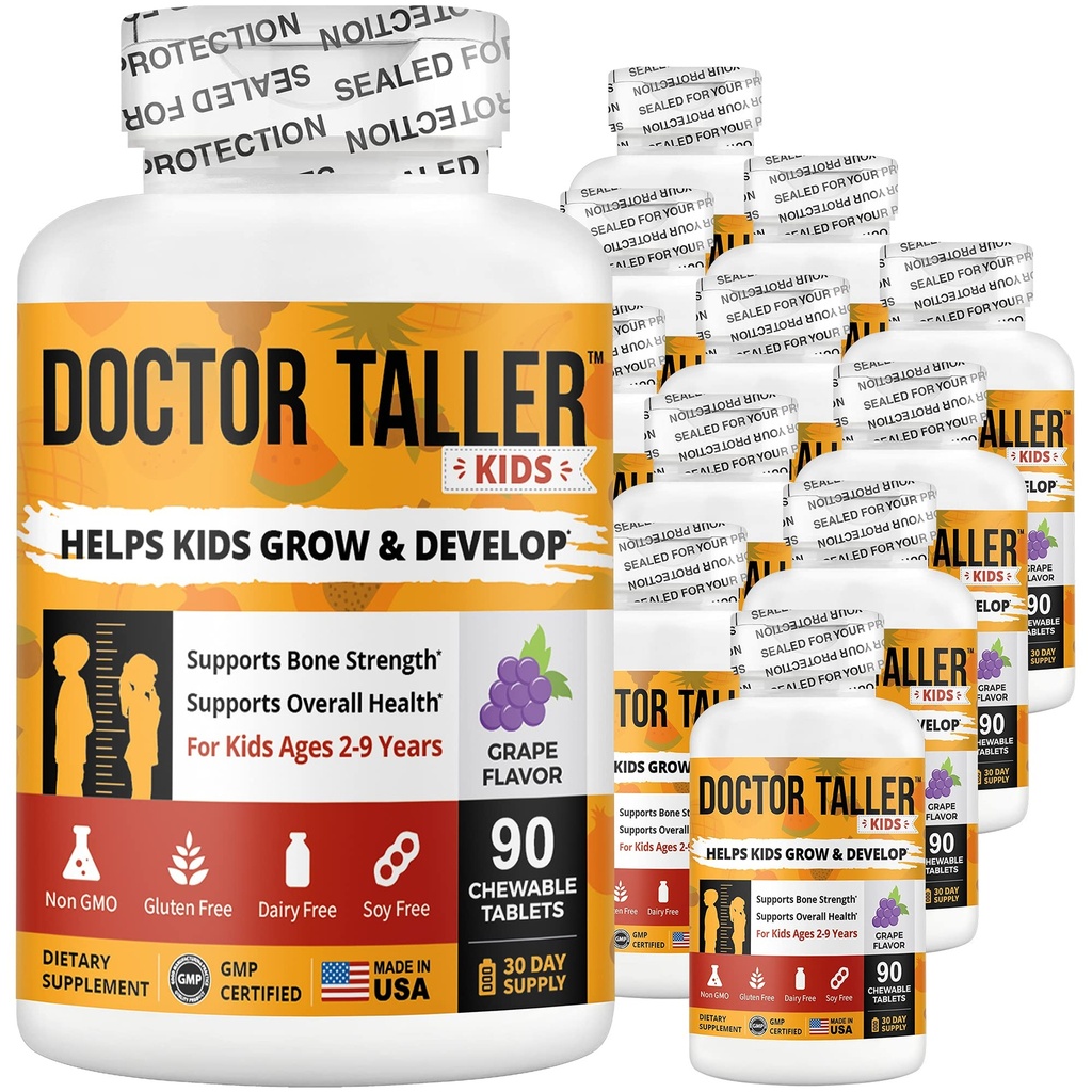 NuBest Doctor Taller Kids - Unterstützung Knochenstärke mit Multivitamins, Multiminerals, Calcium - Premium Formel für Alter 2 bis 9 - Trauben Geschmack - 12 Pack | 18 Monate Versorgung