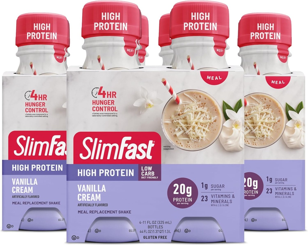 SlimFast Advanced Nutrition Shake – Ready To Drink Meal Replacement – 20g Protein – 11 Fl. Oz. Flasche – 12 Count - Pantry Friendly Vanilla Cream 4 Count (Pack von 3) 132 Fl Oz (Pack von 12)