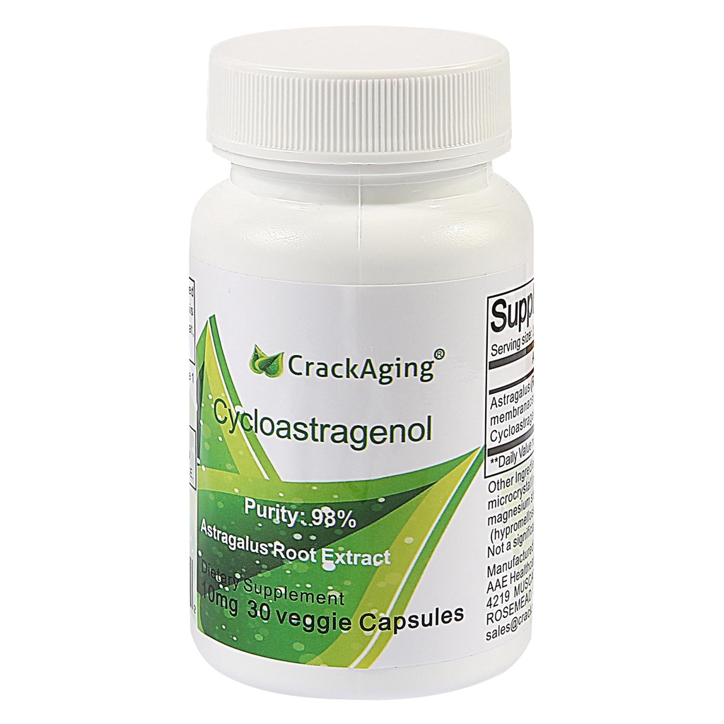 Crackaging Super-Absorption Cycloastragenol 98% 10mg/Cap, 30 Caps-Strength Longevity Classic Anti-invecchiamento riattivare & DNA Cell Telomerase| Telomere Supplementi