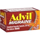 Advil Mal de migraine soulagement, Ibuprofène solubilisé 200mg, 80 Compte, Capsules remplies de liquide, puissant soulagement de la migraine