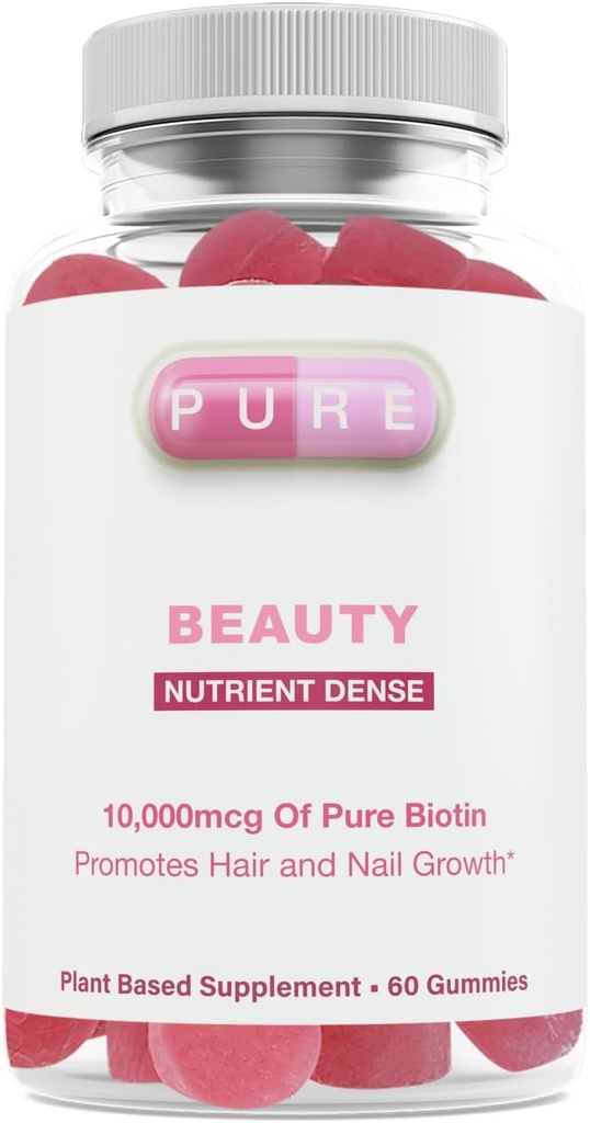 Pure Beauty | 10.000mcg Pure Biotin | 60 Delicious Pflanzen basierte Gummis | Gesundes Haar, Haut und Nagel Unterstützung | von Pure, INC.
