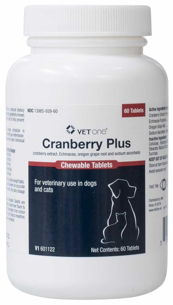 Vet One Cranberry Plus pour les chiens et les chats - Soutien au piège et au vérin - 60 comprimés à croquer
