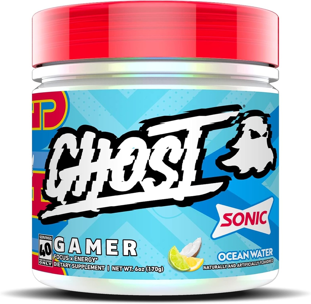 GHOST Gamer: Formule de support énergie et focus - 40 portions, eau de mer sonique - Nootropics et caféine naturelle pour l'attention, l'exactitude et le temps de réaction - végétalien, sans gluten