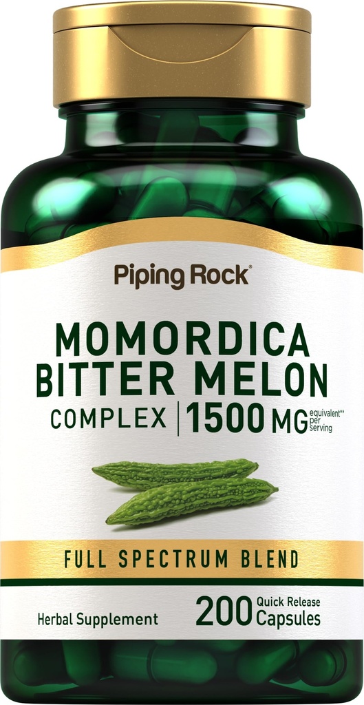 Piping Rock Bitter Melon Capsule | 1500mg | 200 pillole | Momordica Charantia Extract | Complex Herb Supplement | Non-GMO, Gluten Free