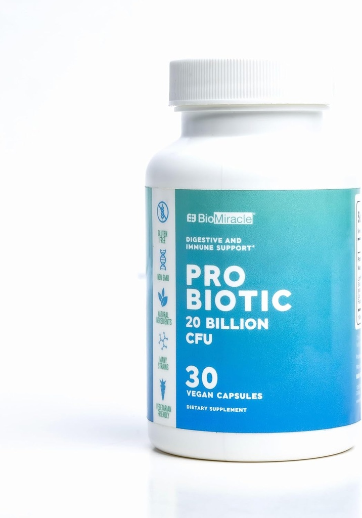 BioMiracle Pro Biotic 20 Billion CFU, Gluten Freee, Non-GMO, Natürliche Zutaten, viele Strains, Vegetarisch Freundlich.
