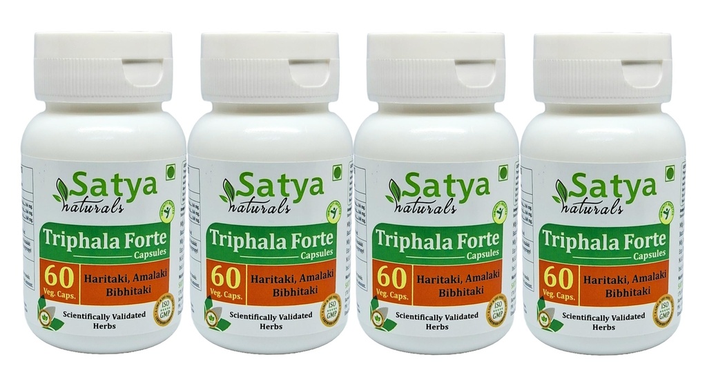 Triphala Forte Kapseln 500 mg. 60 Veg. Kapsel | Amalaki, Haritaki, Bibhitaki Extrakt Kapseln für Männer und Frauen | Ayurvedische Kräuterergänzung / Heilmittel | 10:1 Forte (4 Flaschen von 60 Kapseln)