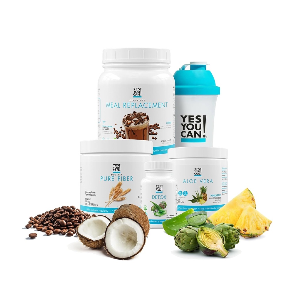 Detox Plus Kit, Pulizia giornaliera Pure Fiber Meal Sostituzione, Bere Mix, Shake Booster e Supplemento, Body Cleanse Kit per le donne, Daily System Cleanse - Caffè, Aloe Vera Hibiscus