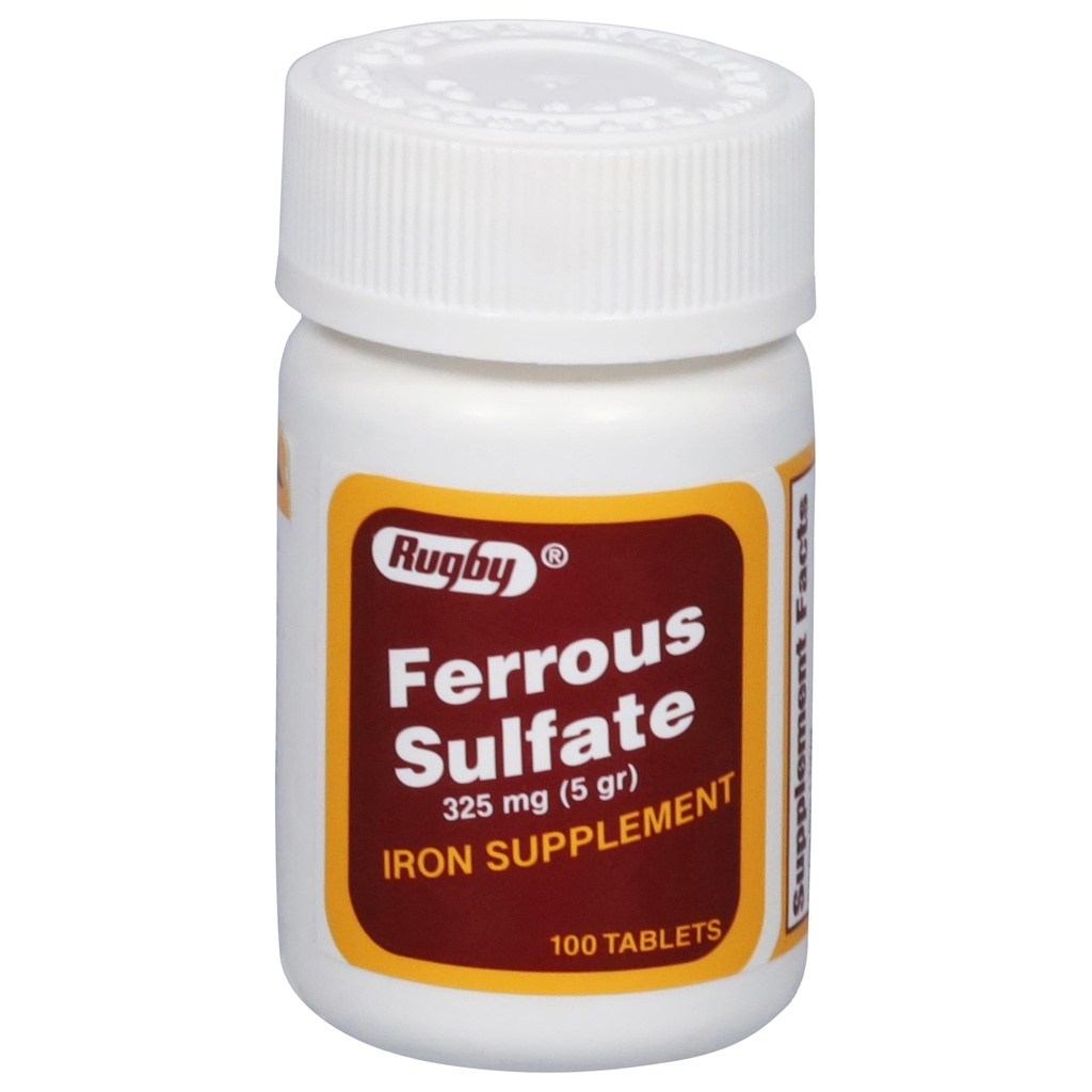 Rugby Ferrous Sulfat 325mg Tabletten - Eisen Supplement für Damen und Herren - 100 Count (1 Pack)