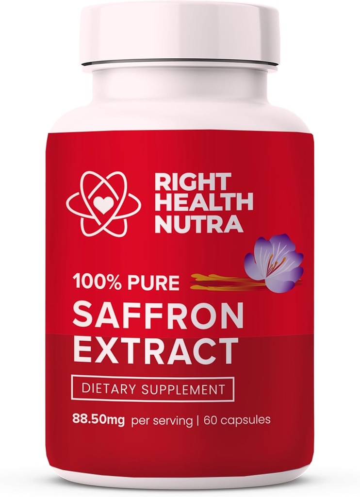 Richtige Gesundheit Nutra Saffron Ergänzungen - 100% reine Saffron Extrakt - Made in the USA - Unterstützt Stimmung | Fokus | Verdauung | Augengesundheit für Männer und Frauen - 60 Kapseln