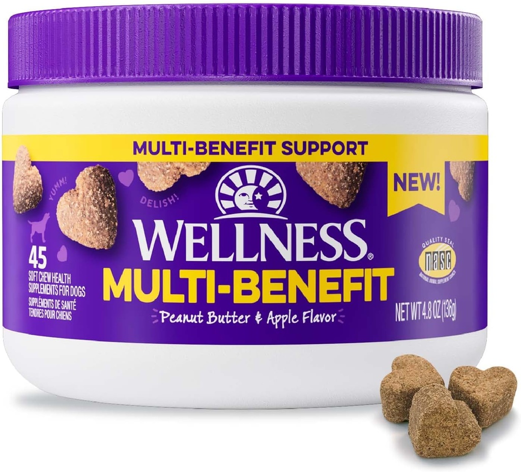Bien-être beurre d'arachides et pommes aromatisées Soft Chews Suppléments multi-avantages pour chiens, 45 comte