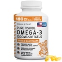 Wild Capght Omega 3 Huile de poisson pour chiens - 180 Capsules de Softgel pour une peau et une fourrure saines - Grandes pilules d'huile de poisson pour chiens de 1000 mg pour Shedding, peau de démangeaison sèche et taches chaudes - supplément de saumon Omega Pet