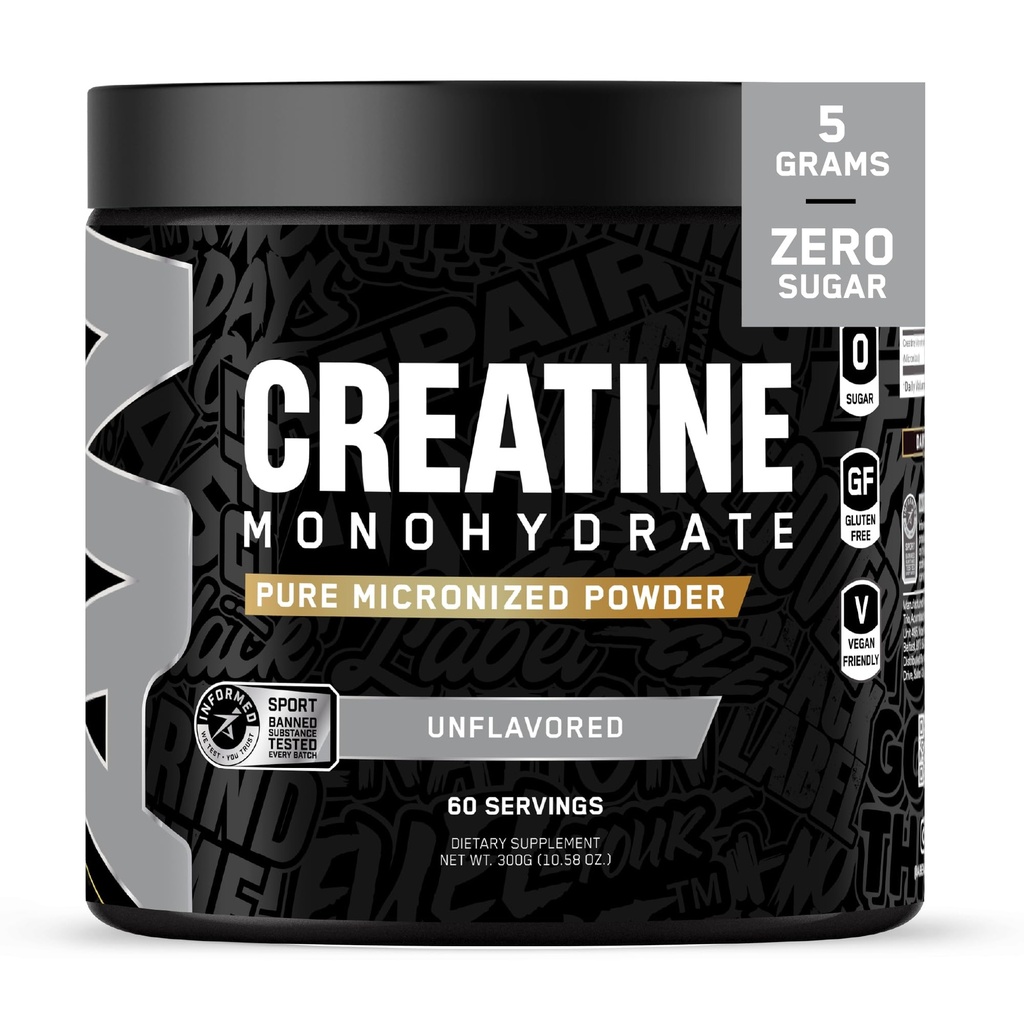 Alle Schwarz Alles Kreatin Monhydrate | 60 Servierungen | Unflavored | Micronized Amino Acid Powder | Cellular Energy | Kognitive Funktion | Glutenfrei und Keto Friendly