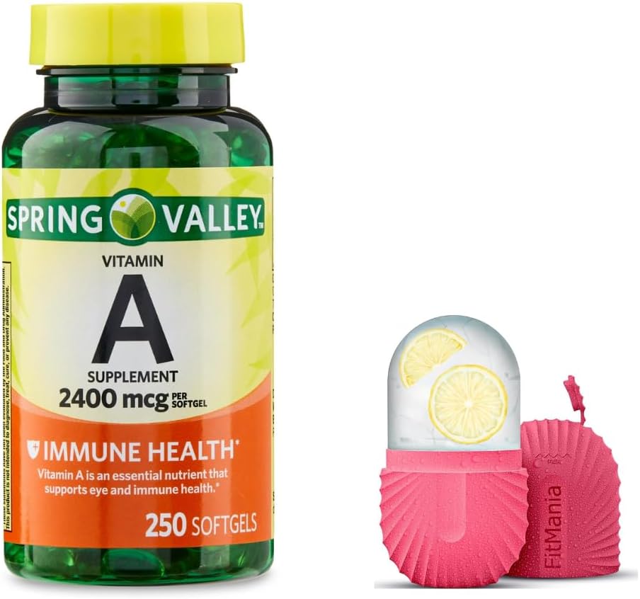 Vitamina A Softgels, 2400 mcg, 250 conteggio e rullo di ghiaccio regalo per il viso