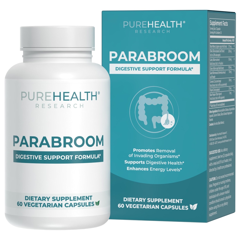 PUREHEALTH FORSEARCH Parabroom - Gut Cleanse & Health Supplement - mit Black Walnut, Sweet Wormwood Powder, Turmeric Extract, Olive Leaf, Knoblauch & Zwiebel - Verdauungsunterstützung für Frauen & Men 60 Kapseln