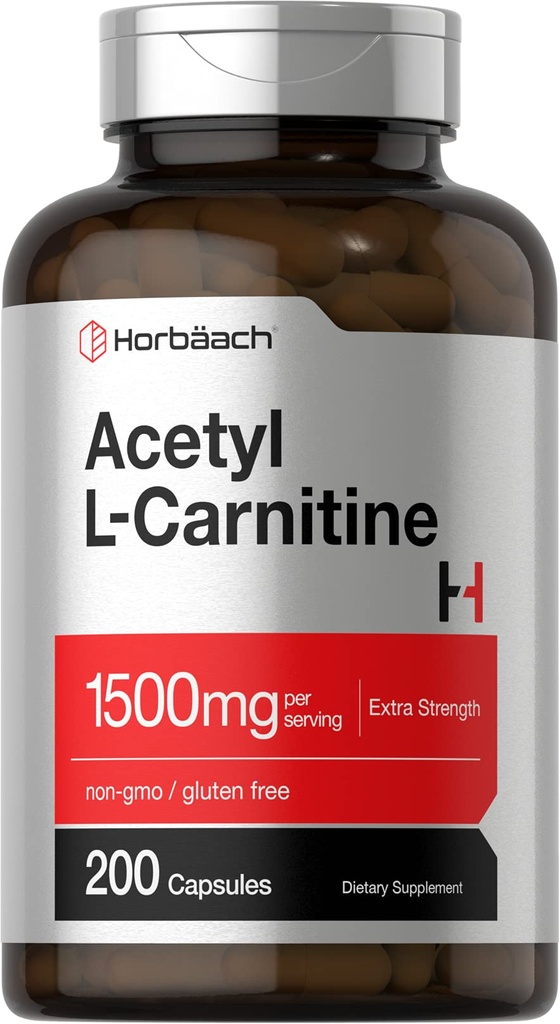 Horbäach Acetyl L-Carnitine 1500mg | 200 Capsules | Extra Strength Supplement | Non-GMO & Gluten Free