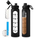 Bouteille de Shaker en verre 34oz/1L Black Glass Protein Shaker Bouteille de Shaker Ball Grandes bouteilles de Shaker pour les mélanges de protéines Mélangeur de poudre portable Bouteille d'eau de mélangeur pour gymnastique Sports
