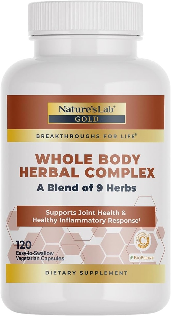 Nature's Lab Gold Ensemble complexe de plantes du corps - Turmeric, Boswellia, Ginger, Thé vert, Rosemary - 120 capsules (60 jours d'approvisionnement)
