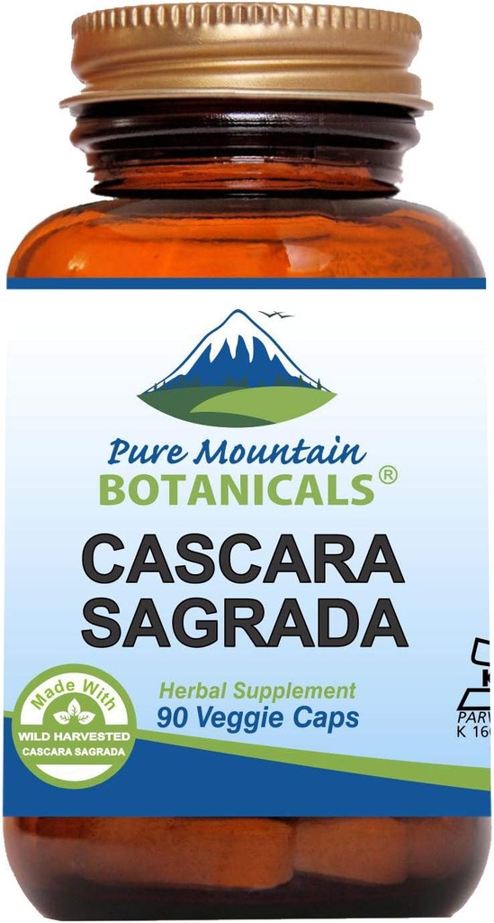Pure Mountain Botanicals Cascara Sagrada Capsule - Vegan Kosher Caps Ora con 400mg di Wild Harvest Cascara Sagrada Aged Bark Supplemento