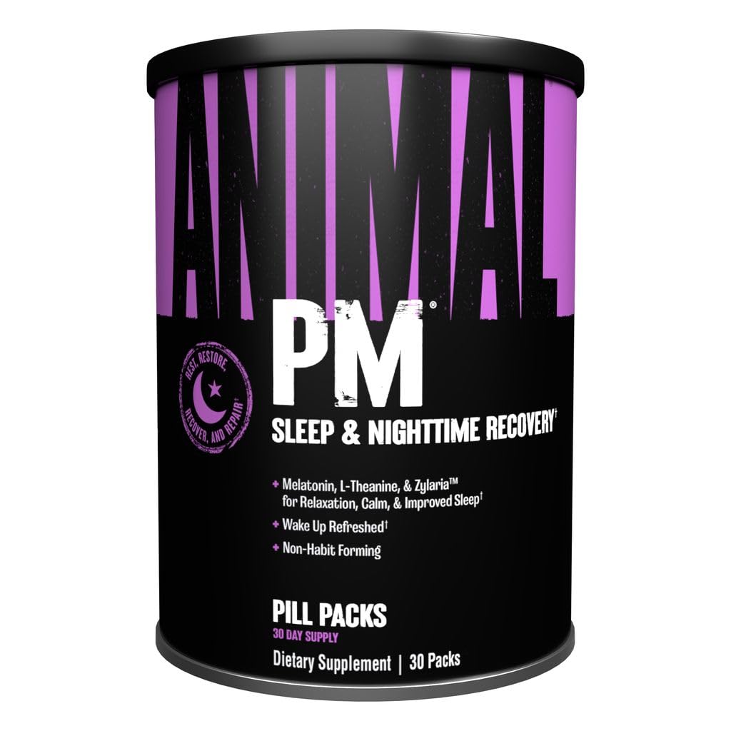 Animale PM - Aiuto a dormire per gli adulti Non-Habit Forming Rilassamento Enhancer e Mood Support con Melatonina, L-teanina, Zylaria, Zinco, Magnesio, Vitamina B6, GABA + AKG anabolizzanti Stack Supply, 30 Conte