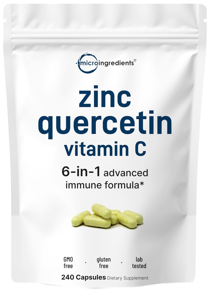 Micro-ingrédients Quercetin avec vitamine C et zinc, 240 capsules Quercetin 500mg, vitamine C 500mg, zinc 50mg (picolinate, citrate, glycinate, gluconate)