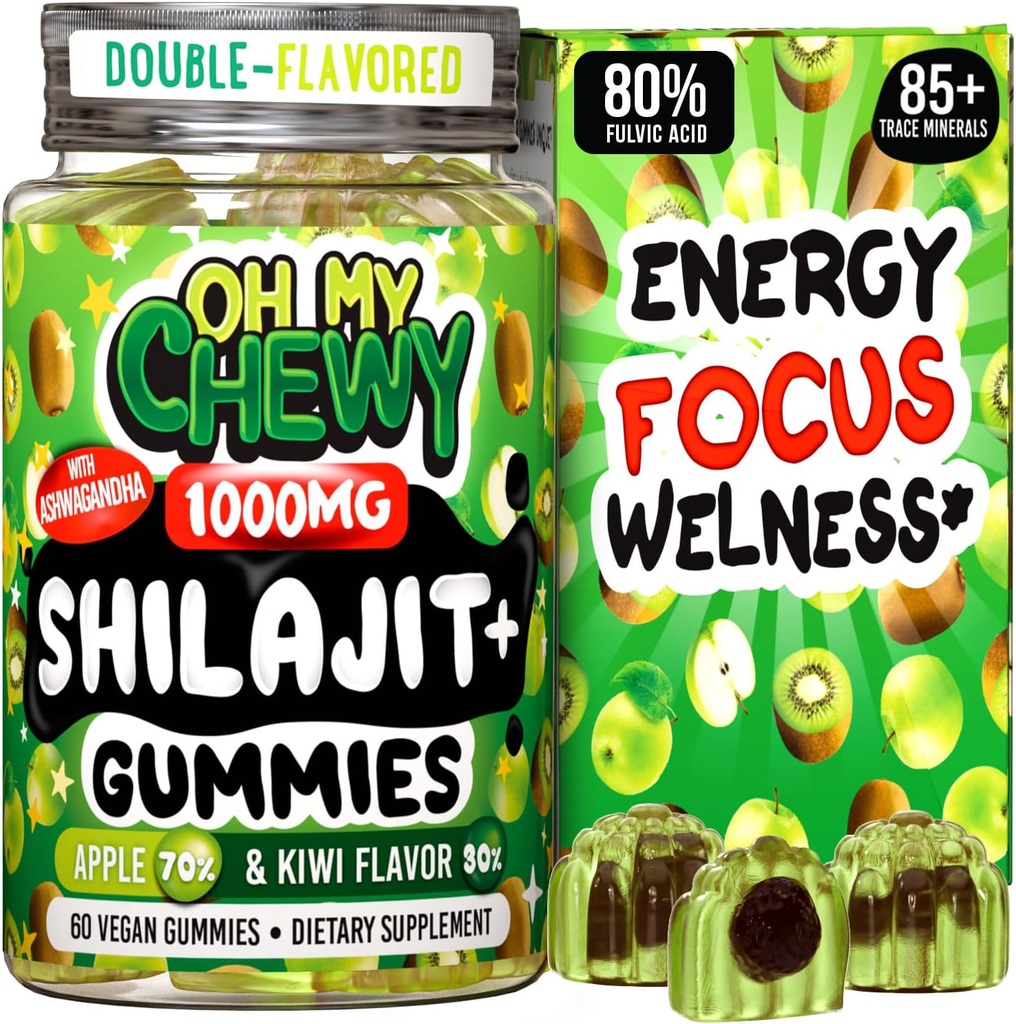 Pure Himalayan Shilajit Gummies - High Potency Gold Grade Resina - Energy Boost e Supporto Immune per Uomini e Donne con Ashwagandha e Shatavari - Apple & Kiwi