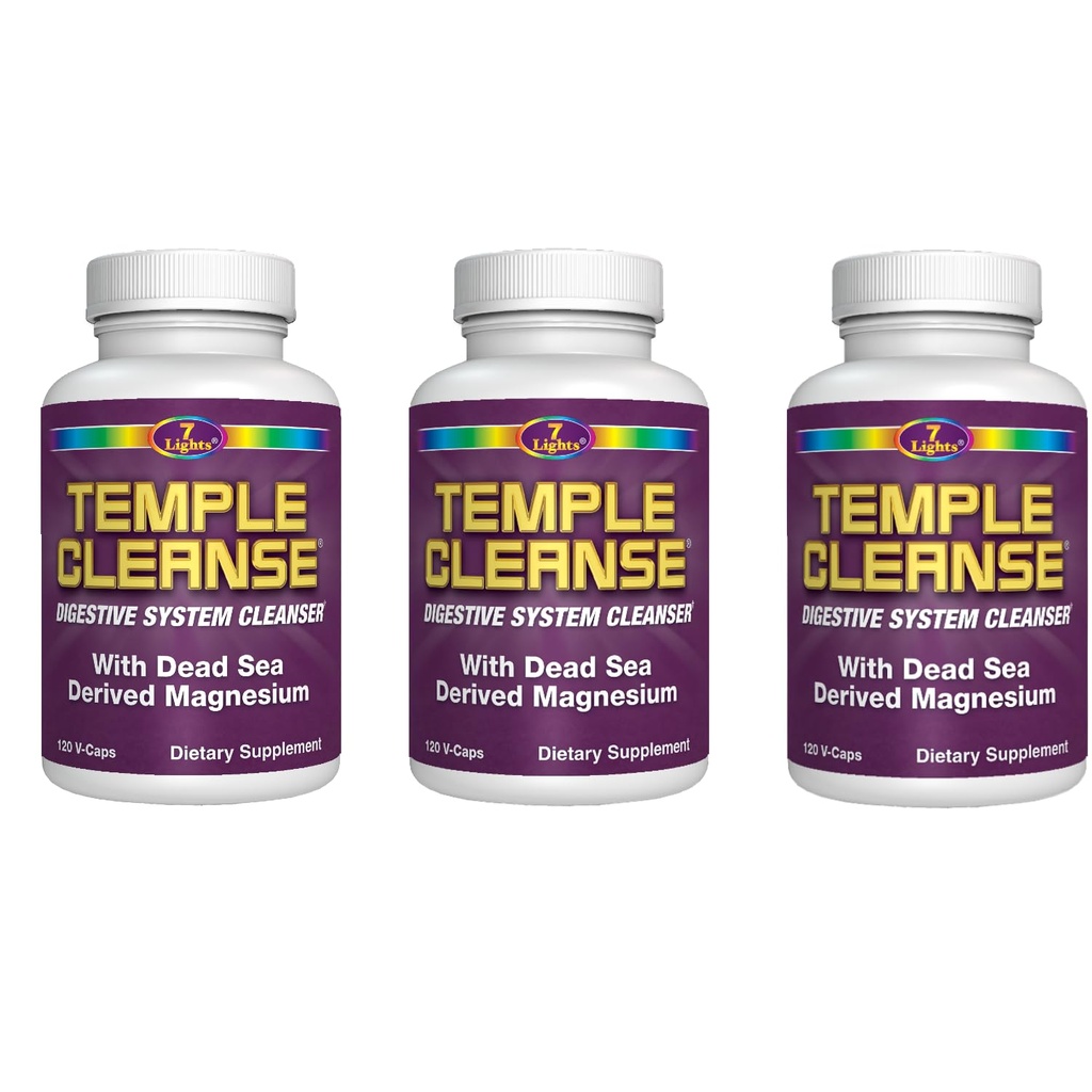 7 Luci Temple Cleanse|3-Pack Speciale, Magnesio, Ossigeno-Based Colon Detox Cleanse, Allevia la costipazione occasionale con nessun gas o Bloating, Body Detox e Cleanse per le donne e gli uomini